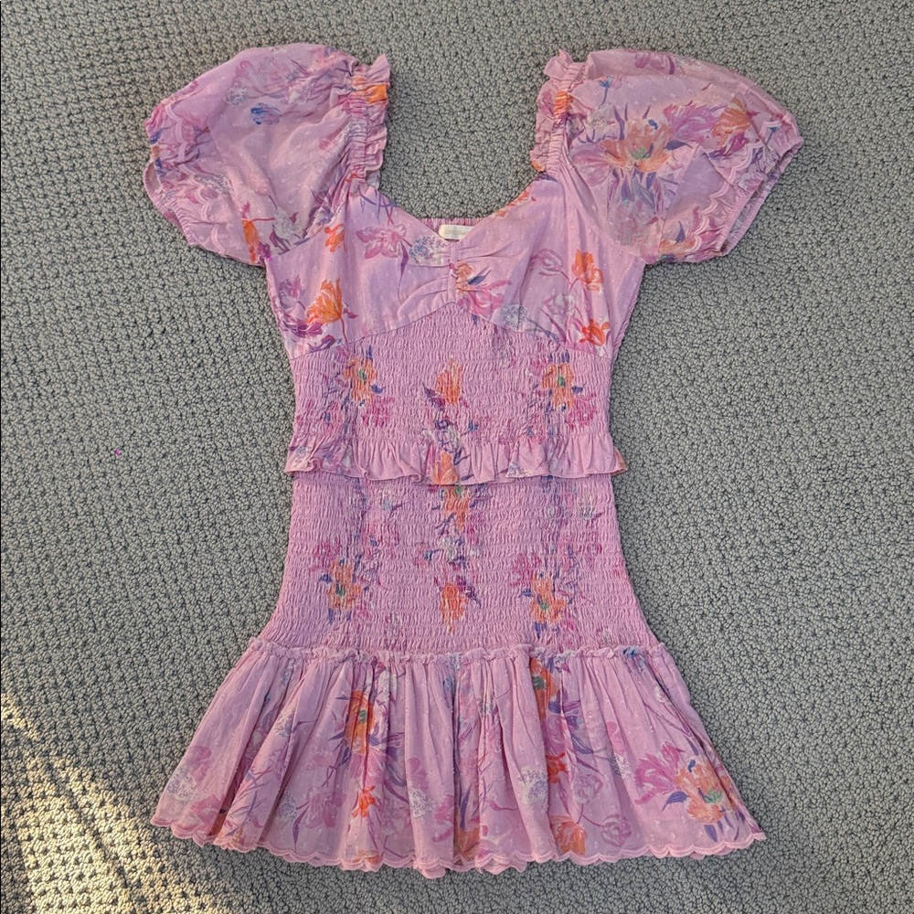 LoveShackFancy Pink Floral Puff Sleeve Smocked Dress - Picture 3 of 4